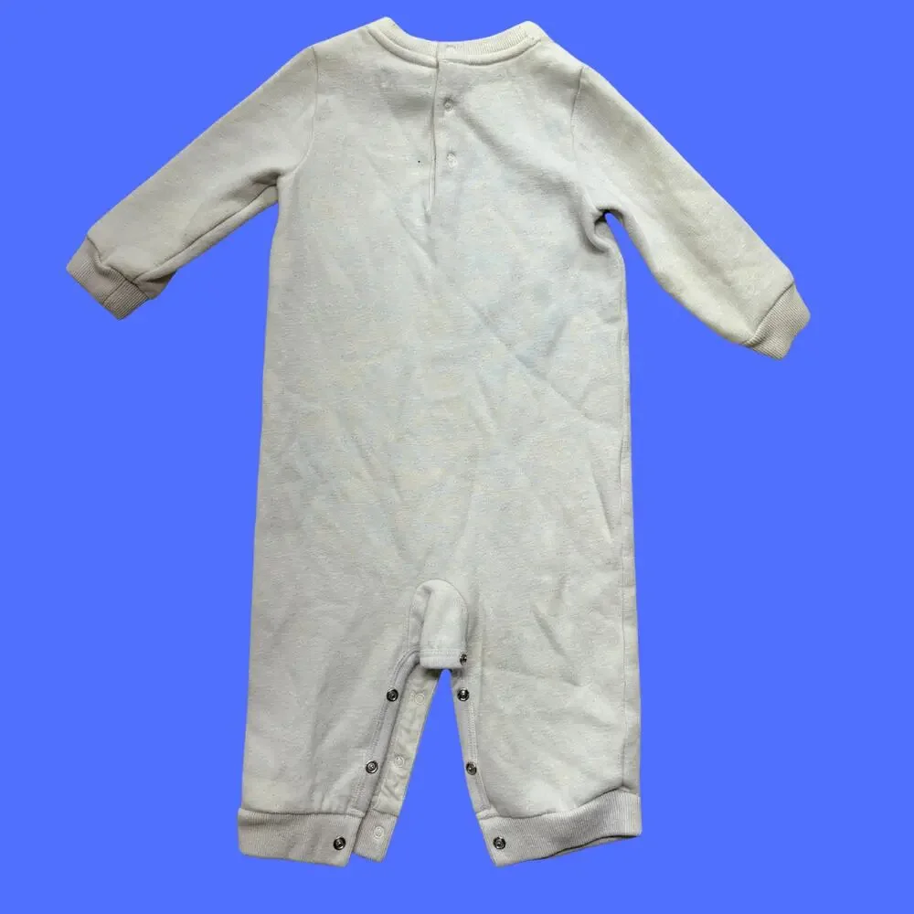 Vintage Ralph Lauren Coverall Baby 9M White Polo Bear Fleece One Piece Romper